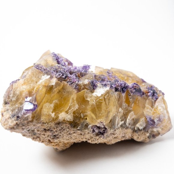 Unique giant natural etched purple and yellow frosty raw fluorite - Picture 1 of 8